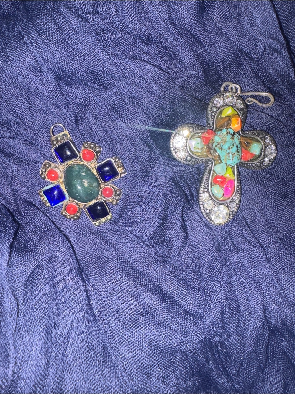 Multicolor Cross and Blue-Red Stone Pendant Set - Unbranded